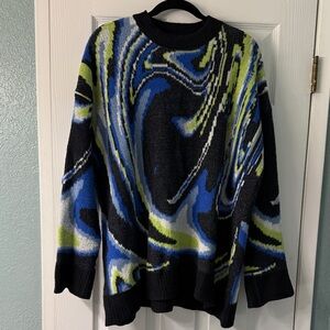 Urban Outfitters Abstract Crewneck Sweater - Black, Blue, Green